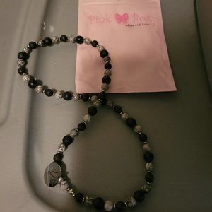 Necklace chain - black and grey beads (with a V but could be altered)